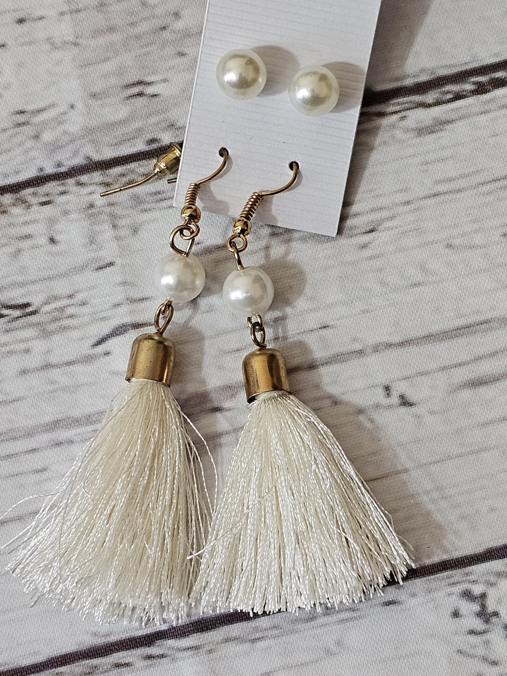 Pearl & Tassel Drop Earrings in White New